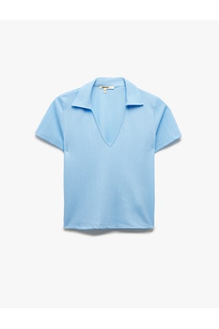 Koton Regular Fit Dokulu Kısa Kollu V Polo Yaka Tişört Mavi 5sak50352ek Mavi