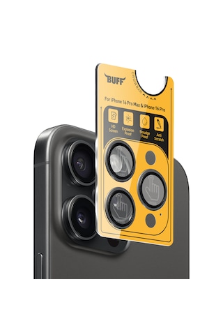 Buff Apple Uyumlu iPhone 16 Pro Max / 16 Pro Titanyum Lens Koruyucu Black