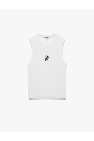 Koton Pamuklu Slim Fit Bisiklet Yaka Domates Nakış Detaylı Kolsuz Tişört Beyaz 5sak10730ek Beyaz