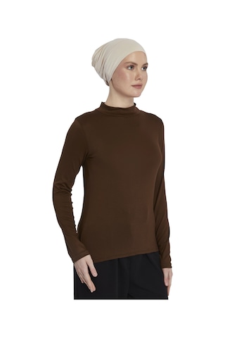 Kadın Organik Uzun Kollu Balıkçı Yakalı Body Çikolata