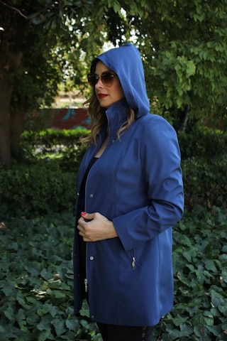 1616 Fermuarlı Cep Detaylı Kapuşonlu Bondit Ceket Sax Saks Mavi