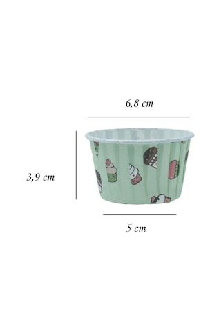 Mint Yeşili Dondurma Desenli Kek Kapsülü 50 Adet Renkli Muffin Cupcake Kağıdı 50x39 Mm Diğer