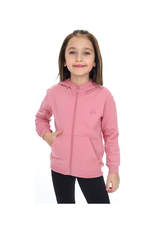 Toontoy Kids Toontoy Kız Çocuk Kapüşonlu Fermuarlı Cepli Düşük Omuz Nakış Baskılı Örme Hırka - 2 İplik Gül Kurusu