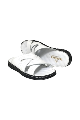 Taşpınar 200 Hakiki Deri İçi Dışı Ortopedik Erkek Yazlık Rahat Terlik 40-45 Beyaz