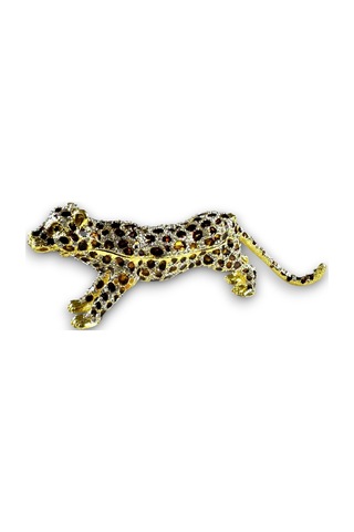 Dekoratif Taşlı Puma Biblo 19 6 CM Leopar - Gold Detaylı