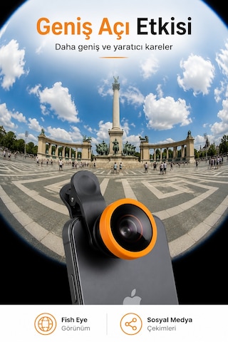 Balık Gözü Telefon Lensi Fish Eye Geniş Açılı Makro Klipsli Selfie Kamera Lensi Apple Android Uyumlu Siyah