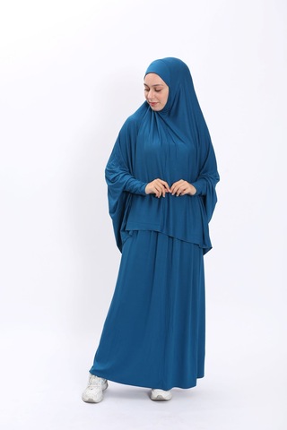 Asya Model Namaz Elbisesi - Petrol Mavi