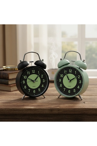 Twin Bell Alarm Clock Bgc-37 No-847 Yuvarlak Masa Çalar Saat Çap: 11cm Pilli Işıklı Fosforlu Diğer