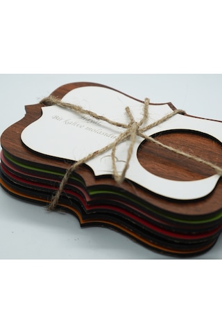 Ahşap Mdf Lazer Kesim Renkli Beyaz 6 Lı Kahve Fincan Atlığı, Bardak Altlığı, Sunum Çok Renkli