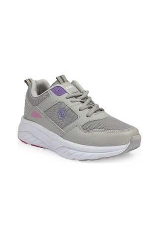 Queen Step 2105-26 Cilt Deri Anatomik Kadın Sneaker Gri Mor Beyaz Gri