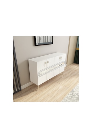 Karsu 120 Cm Konsol, Tv Ünitesi, Çok Amaçlı Dolap Beyaz-gümüş Beyaz-gümüş