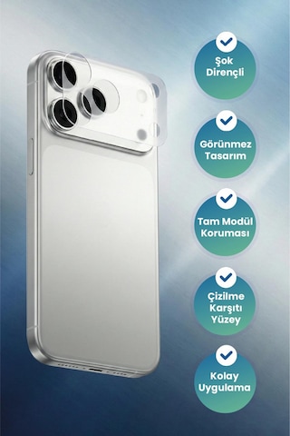 Apple Uyumlu iPhone 17 Pro Max Görünmez Darbe Emici Lens Modülü Koruma Filmi