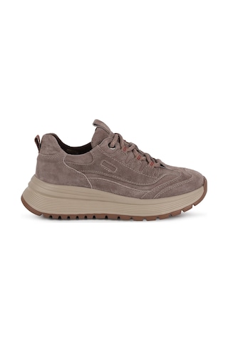 Mamma Mia Mammamia Kadın Sneaker 26k-3625 Vizon Hakiki Süet Deri Katmanlı Dikiş Detaylı Bağcıklı Hafif Kalın Taban Rahat Yürüyüş Spor Ayakkabı