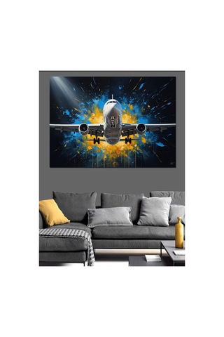 Hızla Gelen Modern Yolcu Uçağı Yağlı Boya Dokulu Kanvas Tablo Canvas Tablosu
