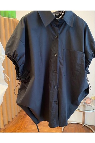 Rahat Bağcıklı Puf Kollu Beyaz Gömlek Kadın Yaz Bol Kısa Kollu Kadın Bluz Mizaç Tasarım Moda Üstleri 27828 Beyaz