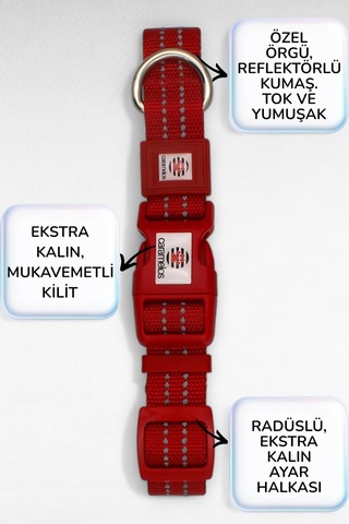 Caramelos Reflektörlü Köpek Tasması, Kişiye Özel Köpek Tasması. Büyük Ive Orta Irk Köpek Tasması Krm Kırmızı