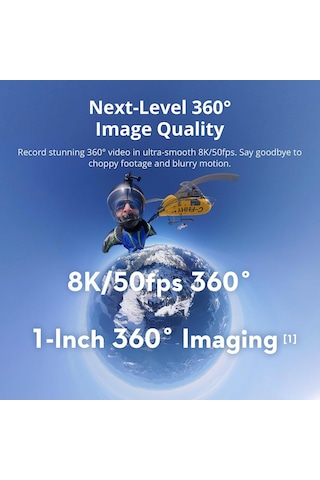 Osmo 360 Adventure Combo - 1 İnç Sensörlü 360 Derece Kamera, Yerel 8k-360 Video, 120mp Panoramik Fotoğraflar, 100
