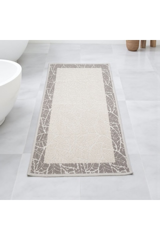 Pamuklu Kaymaz Taban Dikdörtgen Banyo Paspası Yüksek Emici Pamuk Dokuma Banyo Kilim Bej Açık