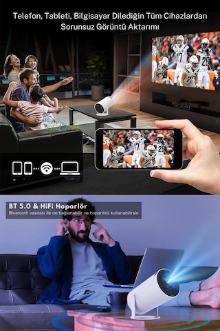 Hy300 Pro Taşınabilir Android Projeksiyon En Güncel Versiyon Wifi Destekli Akıllı Sinema Projektör Ultra Hd