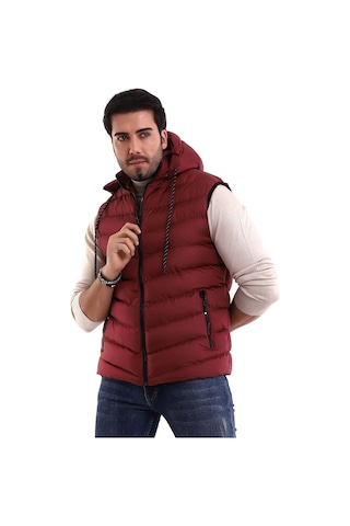Euromoda Everest Jel Dolgu Çıkartılabilen Fermuarlı Kapüşonlu Erkek Şişme Yelek Bordo