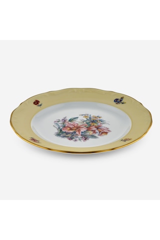 Çiçekli Krem Porselen Pasta Tabağı 19 Cm
