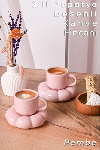 Lexroo Papatya Tasarımlı Kahve Fincanı 95 Ml - Modern Ve Şık Sunum 2 Adet Çok Renkli