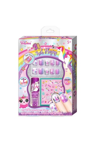 Tokidas Bff Nail Playing Set - Unicorn Modeli Ojeli Stickerlı Çocuk Takma Tırnak Seti Güzellik Seti - N05-unicorn-mor