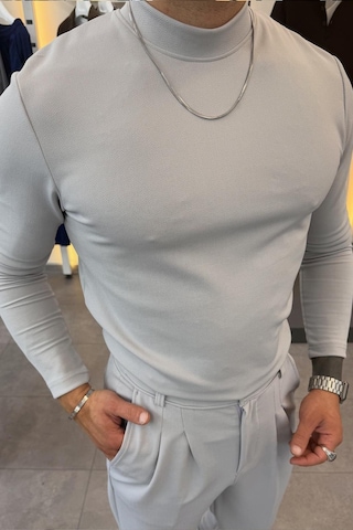 Yarım Balıkçı Pamuk Örme Likralı Esnek Rahat Kumaş Pileli Pantolonlu Takım Gri