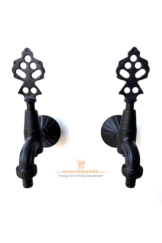 Hamam Taslı İkili Osmanlı Musluğu Rakorlu Siyah Siyah