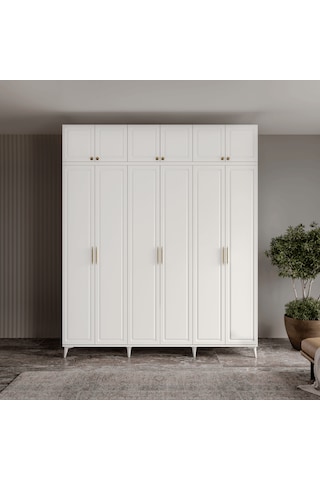 Guneystore Milas Gold 6 Kapaklı %100 Mdf Ayaklı Yüklüklü Gardırop