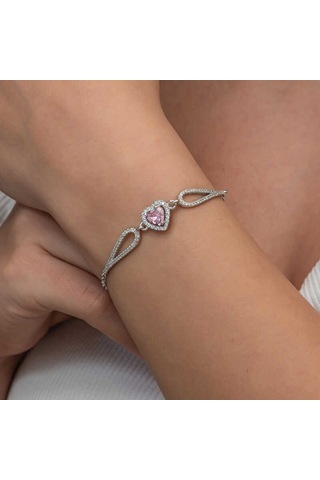 Blackcraft Gümüş Pembe Zirkon Taşlı Kalp Bileklik Bc-c3f0ff Renkli