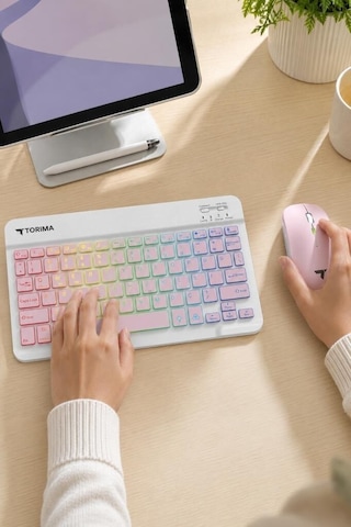 Özel Seri Tmk09 Pembe Kablosuz Klavye Mouse Seti Akıllı Modern Tarz Renkli Aydınlatma