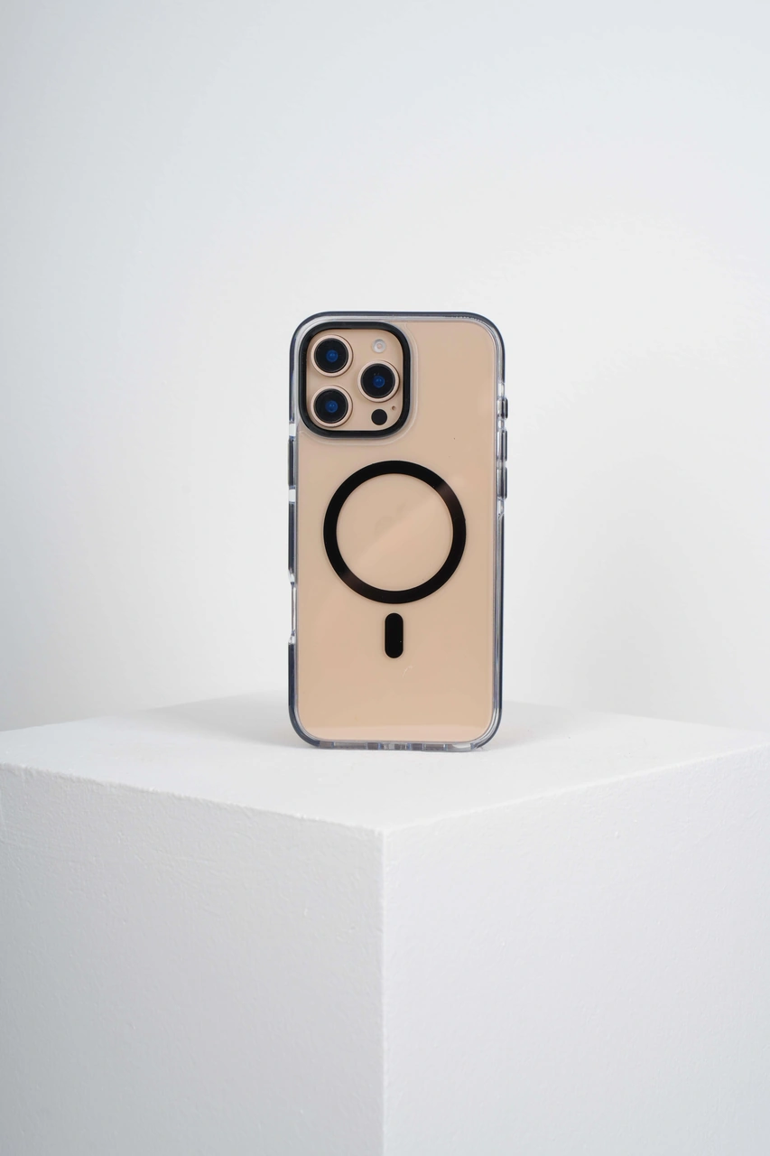 Silicone Case Apple Uyumlu iPhone 16 Pro Max Siyah Kılıf Magsafe Özellikli Şeffaf Sert Pc Embos Kılıf+kamera Koruyucu+kartlık Siyah