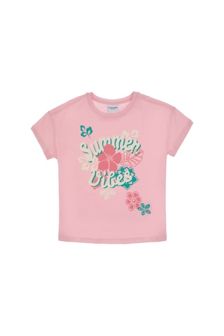 U.S. Polo Assn. Kız Çocuk Açık Pembe Comfort Fit Bisiklet Yaka Baskılı Pamuk Tişört 50306203-VR078
