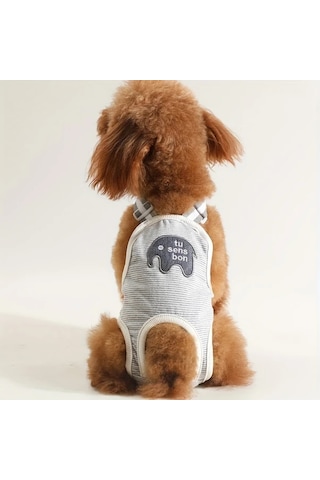 Elmpaly Gri, S Çizgili Yıkanabilir Küçük Köpek Bezi - Rahat Vücuda Oturan Mevsimlik Polyester Külot