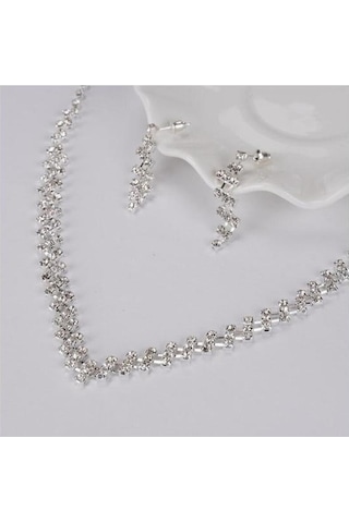 Rhinestone Set Zincir Gelin Zinciri Seti Takı Gümüş