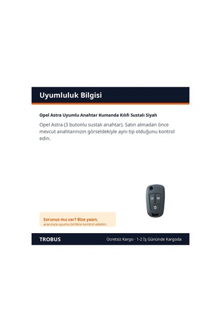 Trobus Opel Astra Uyumlu Anahtar Kumanda Kılıfı Katlanır Siyah