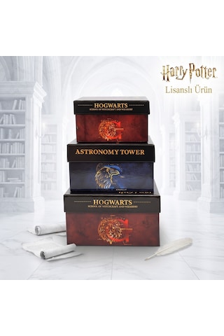 Bakgelal Harry Potter Hogwarts Lisanslı 3 Lü Dekoratif Saklama Kutusu Seti İç İçe Geçebilen Hediye Kutuları- Görekemli Hogwarts Tasarımlı - 9013756133961