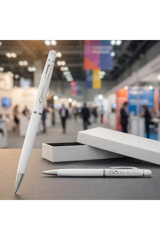 Logonuza Özel 10 Adet 1022 Metal Touchpen Kalem Lazer Baskılı Tükenmez Kalem Lacivert Ahşap