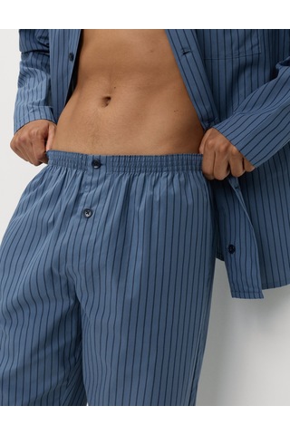Marks & Spencer Saf Pamuklu Çizgili Pijama Takımı T07004778 Mavi