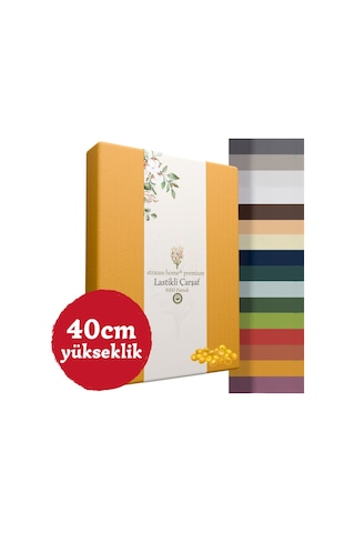 Home Premium Lastikli Çarşaf Yüksek Yataklara Özel 40cm Yükseklik Penye %100 Pamuk 150gr/m2 Oeko Tex Hardal