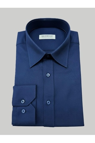 Hermose Lacivert Dokulu Modern Fit Erkek Gömlek