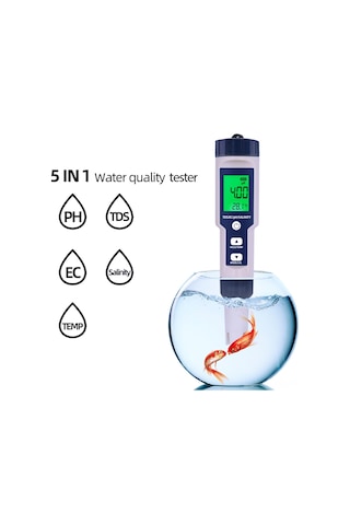 Kosona Su Kalitesi Analizi Cihazı: Ph, Tds, Ec, Tuzluluk Ve Sıcaklık Ölçer - Ip67 Su Geçirmez, Geri Aydınlatmalı Ekran