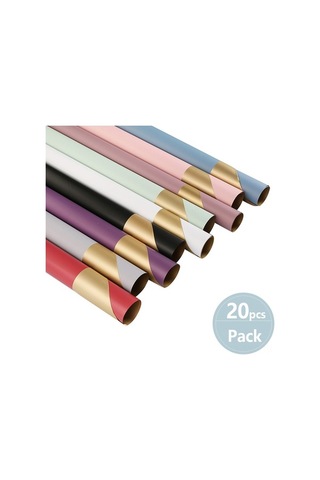 Ulzyvf 20 Adet Su Geçirmez Çiçek Paket Kağıdı - Çift Renk Altın Desenli Hediye Ambalajı Diğer