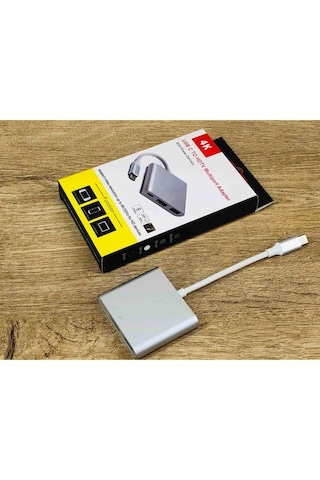 3 In 1 Type-c To Hdmı Usb 3.0 Çevirici Dönüştürücü Adaptör 4k Mac İle Uyumlubook Thinkpad Yoga Windows 10 Gri
