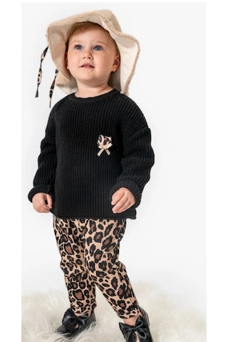 Noynoy Baby Kız Bebek Leopar Desenli 3'lü Takım Noy-9349 Siyah