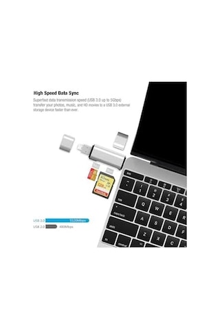 Ads-103 Macbook Uyumlu Type-c To Usb 3.0 Flash Otg Veri Aktarım Sd Tf Tak Çalıştır Kart Okuyucu Çevi