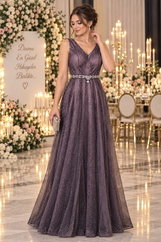 Gül&can Butik Mor Işıltılı Taş Detaylı Abiye Elbise Mor Gül&can Butik Mor Işıltılı Taş Detaylı Abiye Elbise Mor