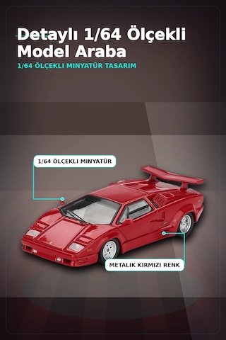 Kırmızı Metalik 1/64 Lamborghini Countach 25th Anniversary Model Araba Bx-313387