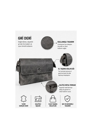 Alphaclub Bag Erkek Gri Hakiki Deri El Ve Portföy Çantası
